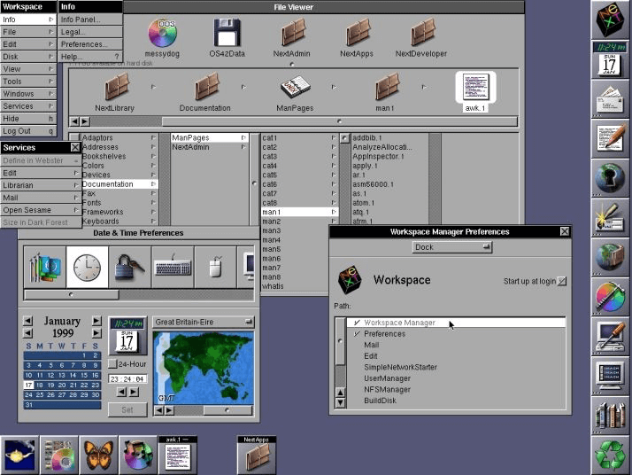 NEXTSTEP 风采,全彩图标在当时应该算是比较时髦绚丽的设计了 ios-system-os-nextstep